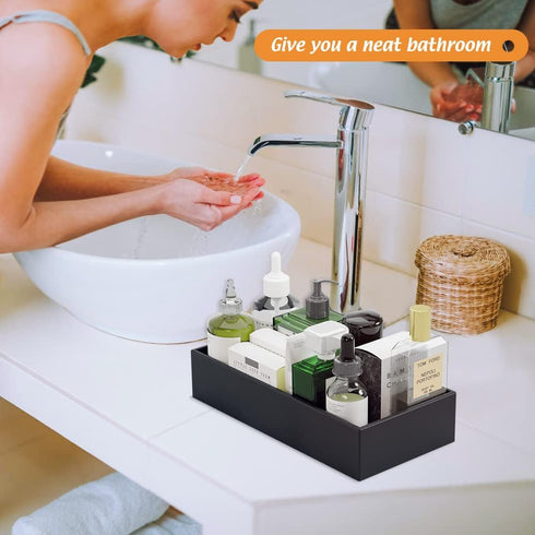 Black Bamboo Drawer Organizer, Silverware & Utensil Holder for Kitchen Drawers, Multi-Use Dividers for Bathroom,