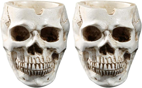 NUOBESTY 2Pcs Halloween Skull Figurines Bowl - Resin Flower Pot Planter Collectible Human Skeleton Statue Ornament