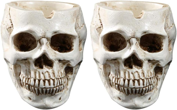 NUOBESTY 2Pcs Halloween Skull Figurines Bowl - Resin Flower Pot Planter Collectible Human Skeleton Statue Ornament