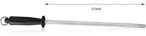 Professional Carbon Steel Black Knife Sharpening Steel, 12 Inch