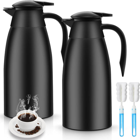 2 Pcs 51 oz Thermal Coffee Carafe, Stainless Steel Vacuum Pot Flask with Brushes, Insulated Double Walled for Keeping