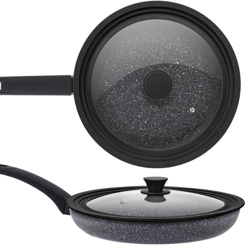 Universal Lid for Pots, Pans, and Skillets, Tempered Glass with Heat Resistant Silicone Rim, Black