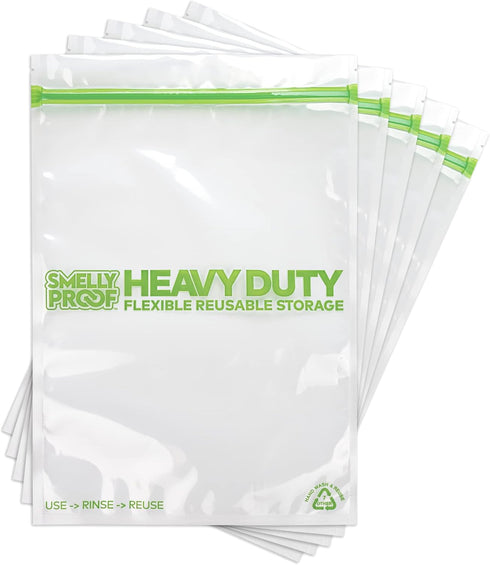 Smelly Proof REUSABLE STORAGE BAGS, Extra Large Heavy Duty Ziplock Freezer Bags, 2-Gallon, CLEAR, 5-mils - 5pk