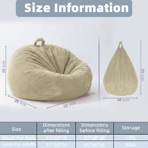 Stuffed Animal Storage Bean Bag Chair Cover (No Filler), Large Toy Storage Organizer & Comfy Kids Sofa Chair