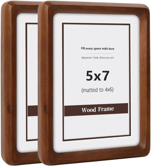 SZKYSJGS 2Pack 5x7 Wood Picture Frame, Solid Natural Walnut Photo Frame with Tempered