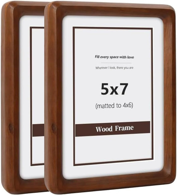 SZKYSJGS 2Pack 5x7 Wood Picture Frame, Solid Natural Walnut Photo Frame with Tempered