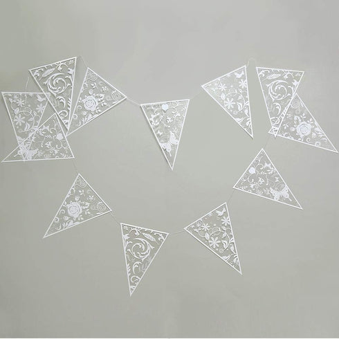 Cheerland 4 Pcs White Floral Lace Pennant Banner, Triangle Bunting Garland for Wedding, Bridal Shower, Anniversary Decor