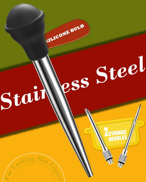 ARRITZ Long Turkey Baster, Stainless Steel Baster for Cooking with Cleaning Brush and 2 Syringe Needles
