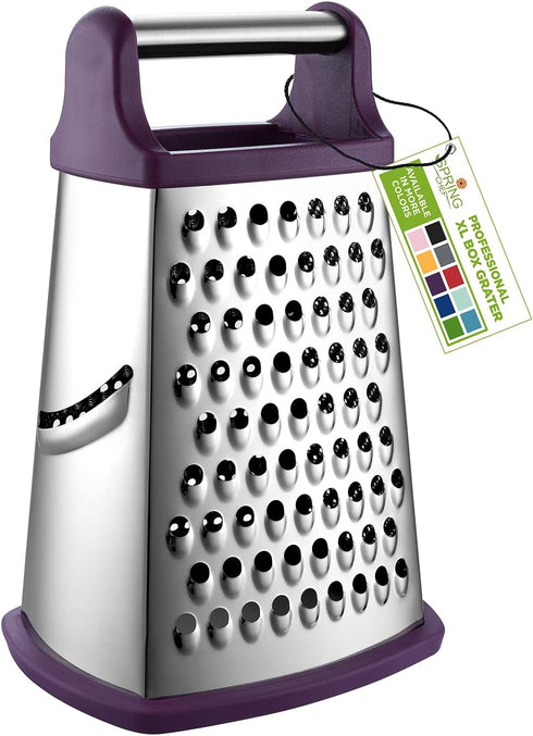 Spring Chef Purple XL Parmesan Cheese Grater - Manual 4-Sided Stainless Steel Box Grater for Kitchen