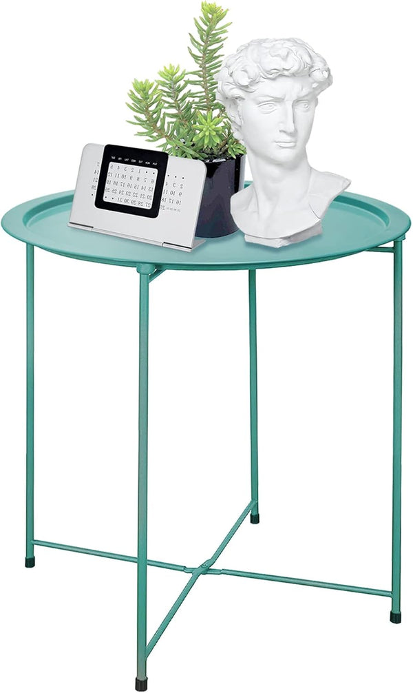 Garden 4 you End Table Metal Side Table Green Round Folding Tray