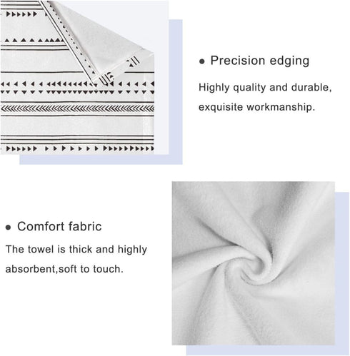 YOCIBIUT 3 Set,Microfiber Bathroom,1 Towel,1 Towel,1 Piece Black and White Boho Bath Towels Absorbent Geometric Chic
