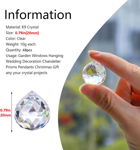 48pcs 20mm HDCRYSTALGIFTS Clear Crystal Ball Prism Chandeliers Prism Sun Shine Catcher Rainbow Pendants Maker, Hanging