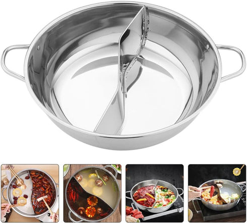 Hemoton Hot Pot with Divider, Stainless Steel Divided Hot Pot for Household Use