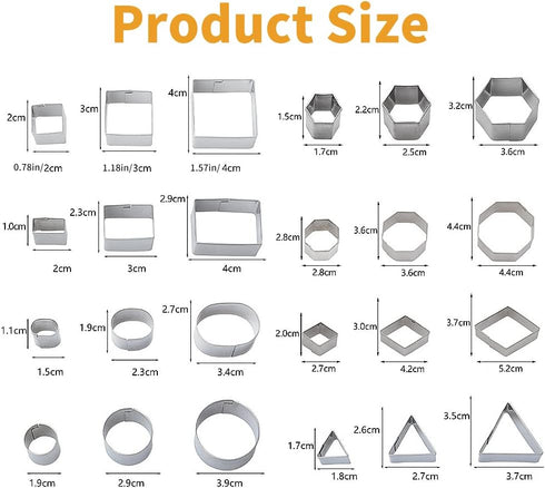ofone Small Cookie Cutters, Geometric Shapes Set, 24 Mini Fondant Cutters, Stainless Steel Biscuit Molds
