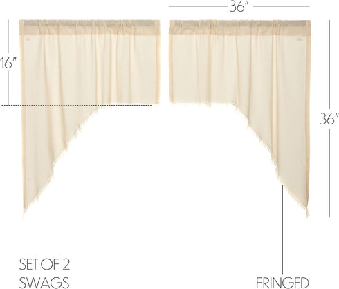 VHC Brands Tobacco Cloth Fringed Farmhouse Decor Kitchen Swag Prairie Panels Door Window Tier Set Curtains, Natural,