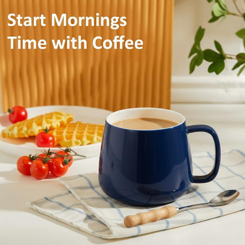 16oz Set 4 Teocera Ceramic Coffee Mugs of Stackable Latte Cups, Microwave, Dishwasher & Oven Safe Ideal for Coffee