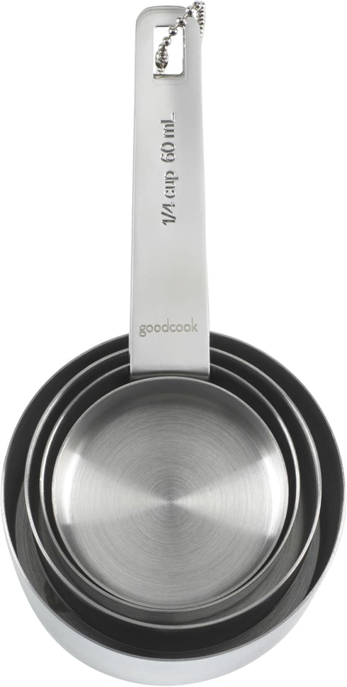 GoodCook Gourmet Measuring Cup Set, Stainless Steel 4-pc., 1/4, 1/3, 1/2, 1 Cup with etched measurements