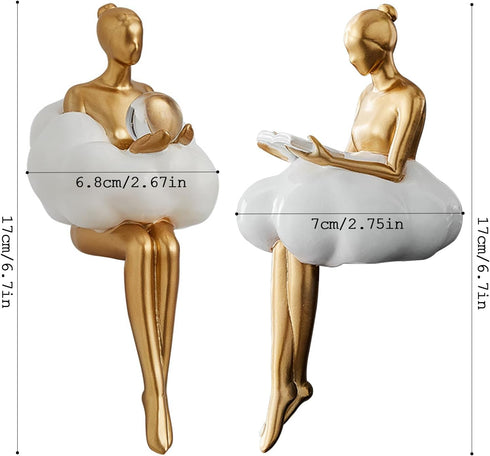 Gold Home Decor Women Thinker Statue, Modern Bookshelf Figurines Accent Decorations for Living Room, Resin Abstract Art