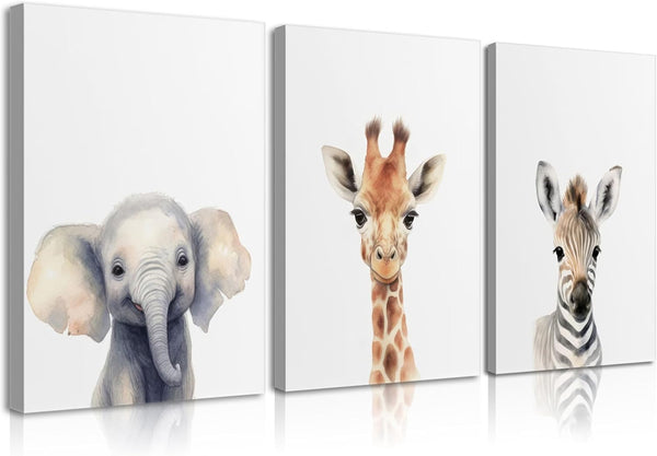 Framed Kid'S Room Animals Wall Art Pictures Set of 3 Cute Giraffe