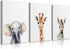 Framed Kid'S Room Animals Wall Art Pictures Set of 3 Cute Giraffe