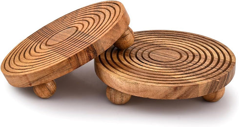 EDHAS Pedestals Acacia Wood Set of 2 Round Pedestal Riser Board for Display,