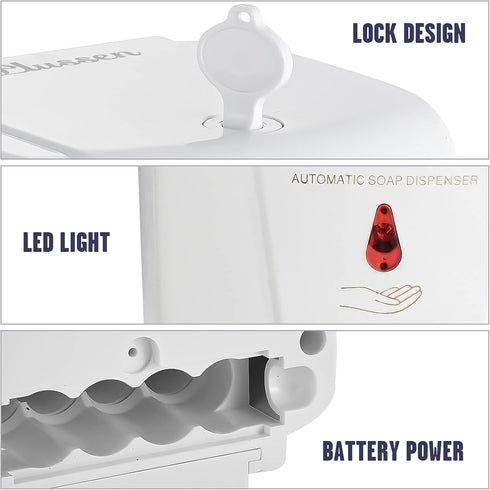 600ml Commercial Bathroom,White-600ml Soap Dispenser Wall Mount, Automatic Hand Sanitizer Dispenser Gel n Liquid