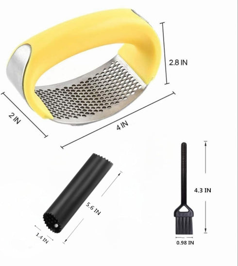 Set Angel's Peel Lounge Stainless Steel Garlic Press Rocker with Silicone Garlic Peeler & Cleaning Brush Garlic