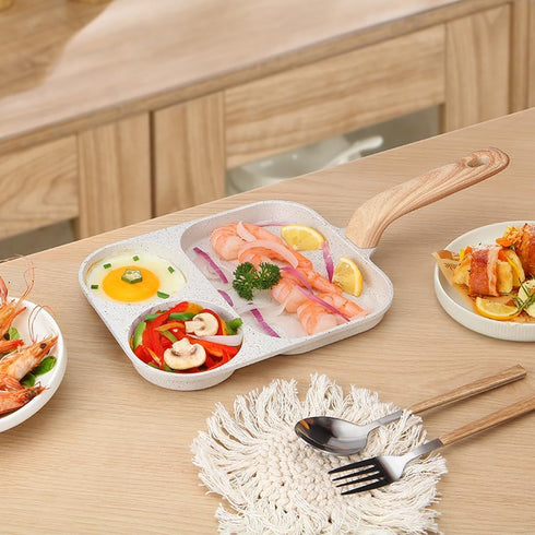 Egg Frying Pan, Nonstick 3 Section Omelette Pan, Aluminium Alloy, Suitable for Gas & Induction Cookware