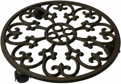 Comfy Hour 11.8" Heavy Duty Cast Iron Rolling Plant Stand, Large Circular