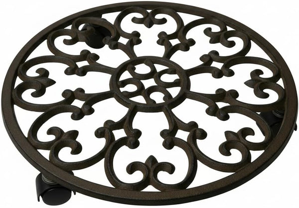 Comfy Hour 11.8" Heavy Duty Cast Iron Rolling Plant Stand, Large Circular
