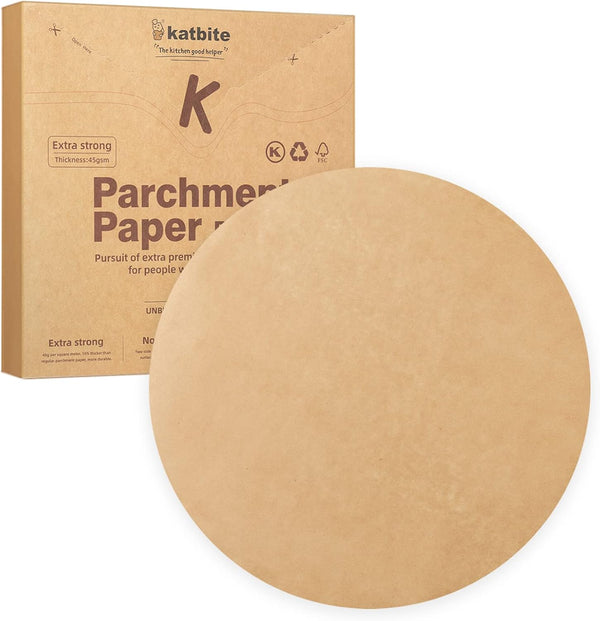 Katbite 200Pcs 9 Inch Parchment Paper Rounds, Unbleached Non-stick Precut Circles for Cheesecake and Freezing
