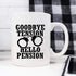 YouNique Designs Goodbye Tension Hello Pension - 11 Oz Portable Coffee Mug, Retirement Gift for Police Officer