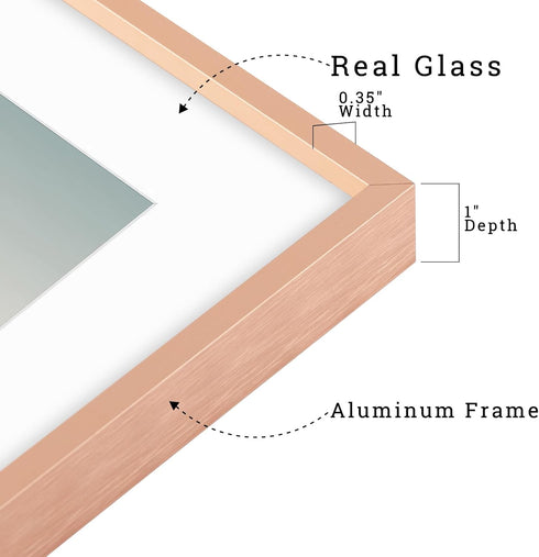 Frametory 8x10 Metal Picture Frame with Mat for 5x7 Picture, Aluminum Photo Frame Collection in Rose Gold