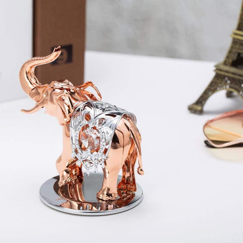 Matashi Elephant Ornament with Rose Gold and Silver Plated, Crystals Studded Tabletop Décor Gift for Mom