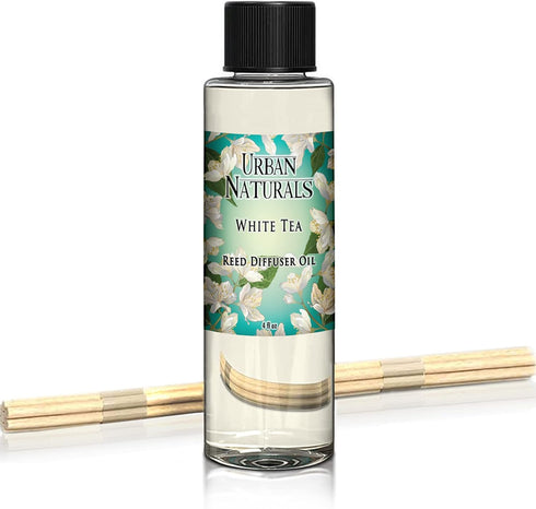 Urban Naturals White Tea Scented Oil Reed Diffuser Refill, 4 oz., Includes Free Set of Reed Sticks