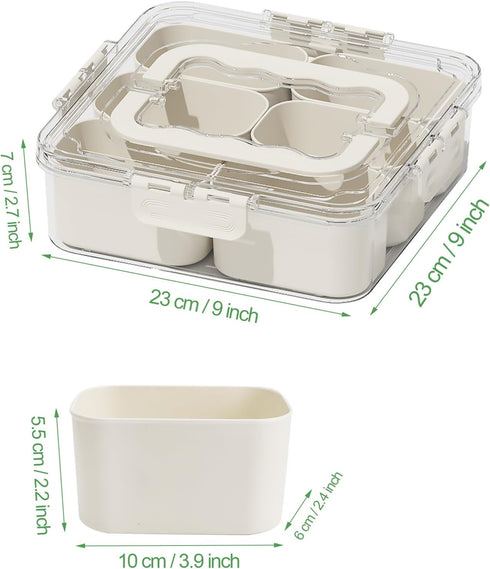 Divided Serving Tray with Lid and Handle - Portable Snack Container, Multi Compartment Clear Veggie Tray