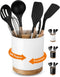 LoeJan 3 Compartment Utensil Holder, 7.2” Extra Large Stable Ceramic Organizer for Kitchen Counter (White Glossy)
