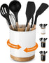 LoeJan 3 Compartment Utensil Holder, 7.2” Extra Large Stable Ceramic Organizer for Kitchen Counter (White Glossy)