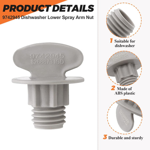 Dishwasher Lower Spray Arm Retainer Nut 9742945 for Whirlpool Kenmore Kitchen-Aid Dishwasher - Replace WP9742945