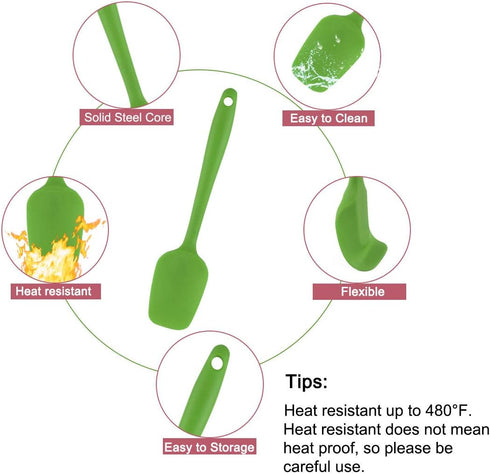 uxcell Silicone Spatula Set, Heat Resistant Kitchenware for Cooking, Baking, and Mixing - Green
