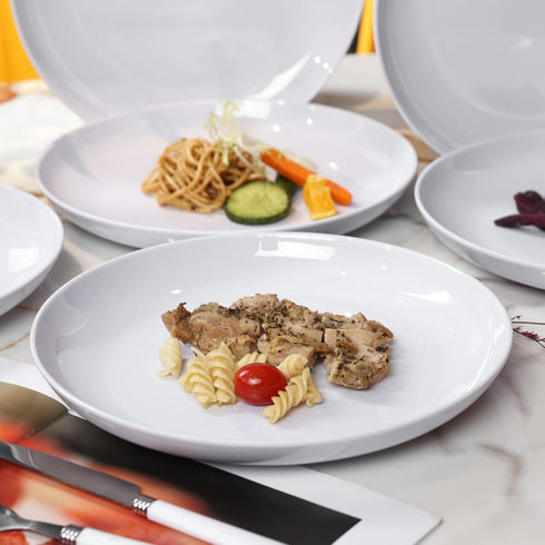 6pcs 10inch Set Webbylee Melamine Pasta Plates - Dinnerware Dishes for Indoor and Outdoor Use, Break-resistant, White