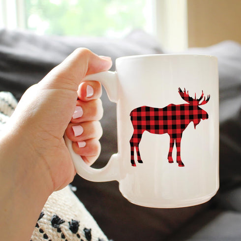 Moose Coffee Mug - Cabin Themed Gifts or Rustic Decor, Large 15oz White Ceramic Mug for Men and Women.