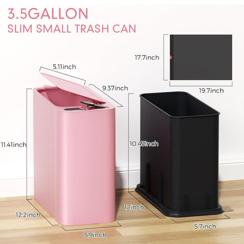 13 3.5 150 Counts Bathroom Trash Can with Lid Liter/ Gallon Pink Trash Can with Pop-Up Lid Bedroom Trash Can Small