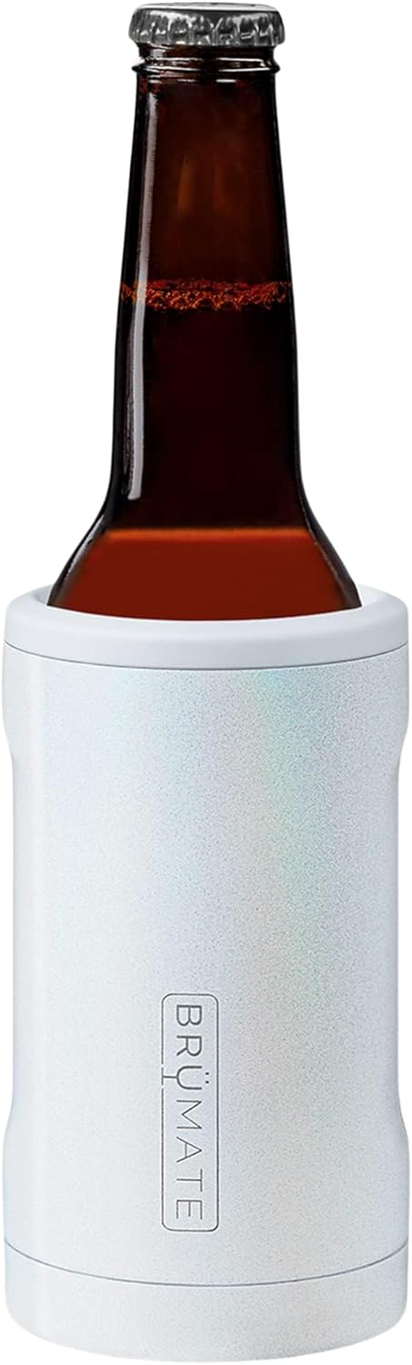 BrueMate Hopsulator Bott'l Insulated Bottle Cooler for Standard 12oz Glass Bottles, Glitter White