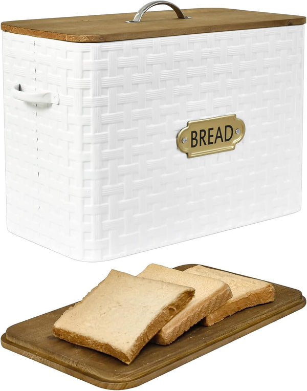 EMAX HOME Extra Large Space Saving Farmhouse Bread Box With Wood Lid