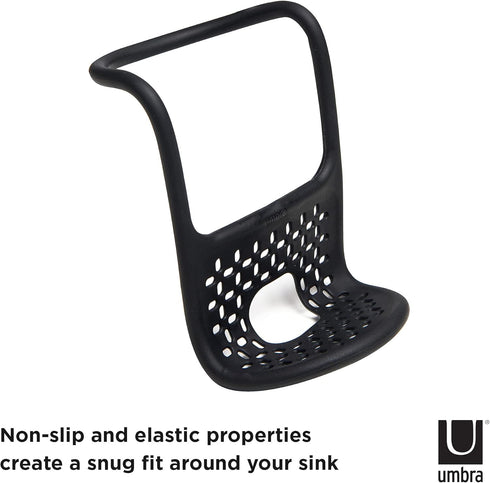 Modern Black Sling Sponge Holder for Kitchen Sinks - Flexible Design, No Suction Cups