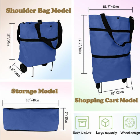 Vikooyes Collapsible Shopping Grocery Bag with Wheels Rolling Tote Bag with Wheels Large Reusable Shopping Bags