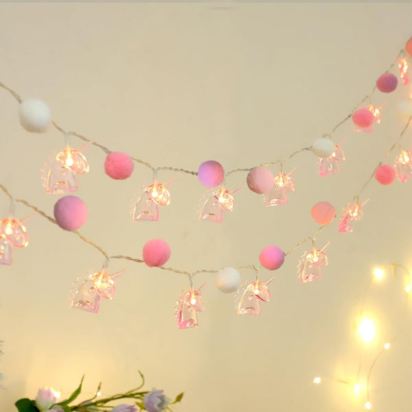 ChiRee 9.85FT Room Decor String Lights with 20 Cute PomPoms 20 Pink Unicorn