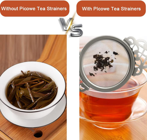 Picowe 2 Pack Tea Strainer Bowl, Stainless Steel Sliver Fine Mesh Tea Strainers for Loose Tea