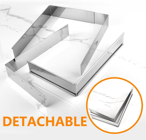 Guowall Extensible Stainless Steel Square Cake Mold, Heavy Duty Adjustable Mousse Ring - 10 * 7in